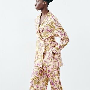 Floral Wrap Pants Suit